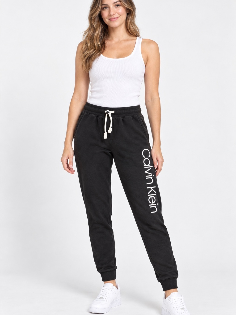 NWOT Calvin Klein Black Logo Jogger Pants with White Drawstring
